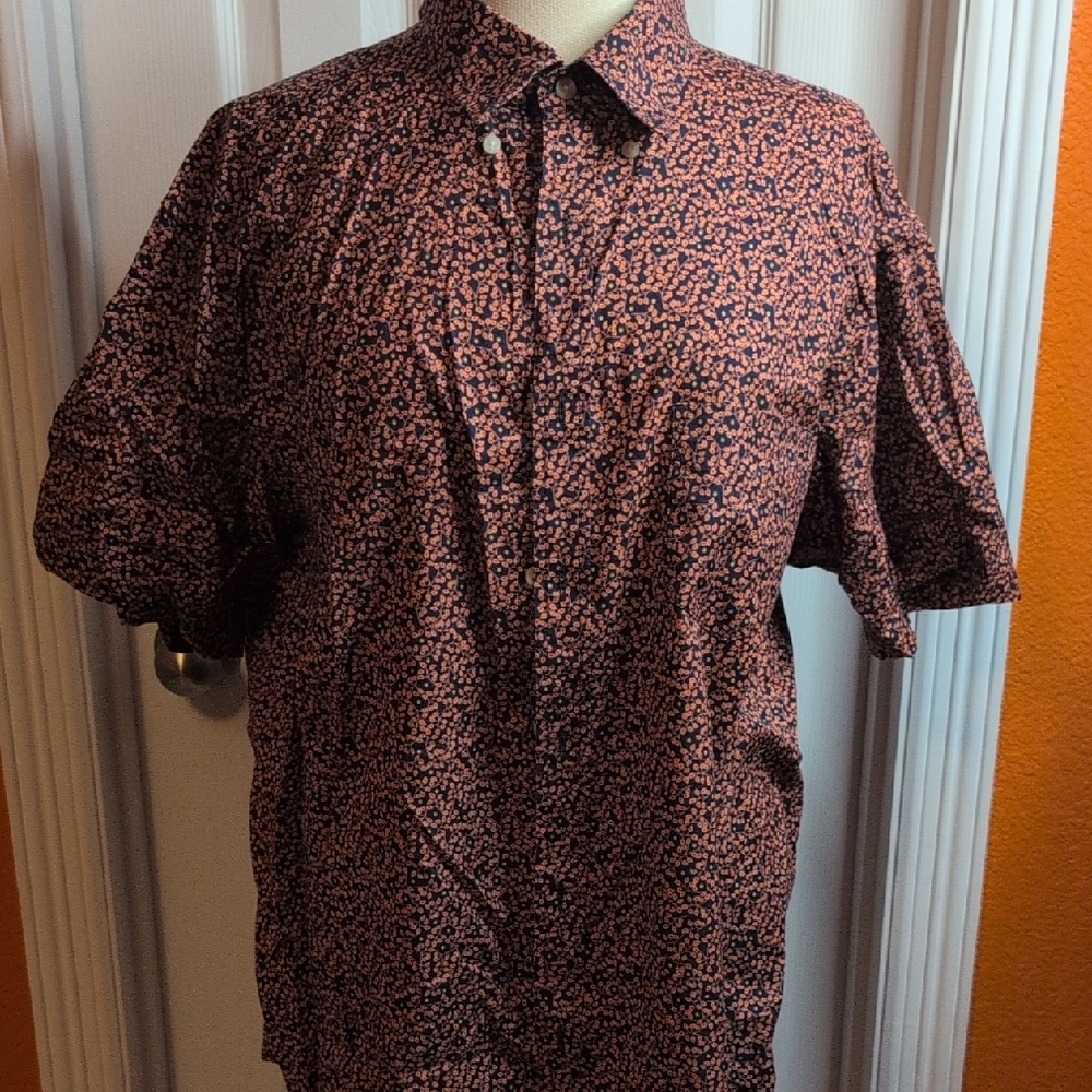 Roundtree & Yorke Black and Coral Casual Shirt